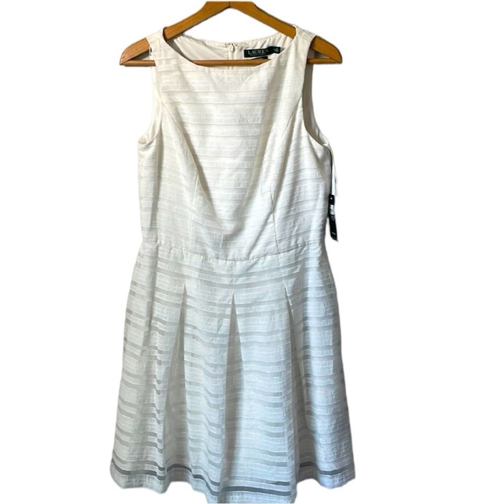 NWT Lauren Ralph Lauren white lined fit & flare dress Sz 10 Classic Feminine